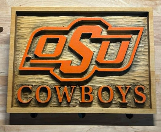 Carved Wood Wall Art - Oklahoma State Cowboys