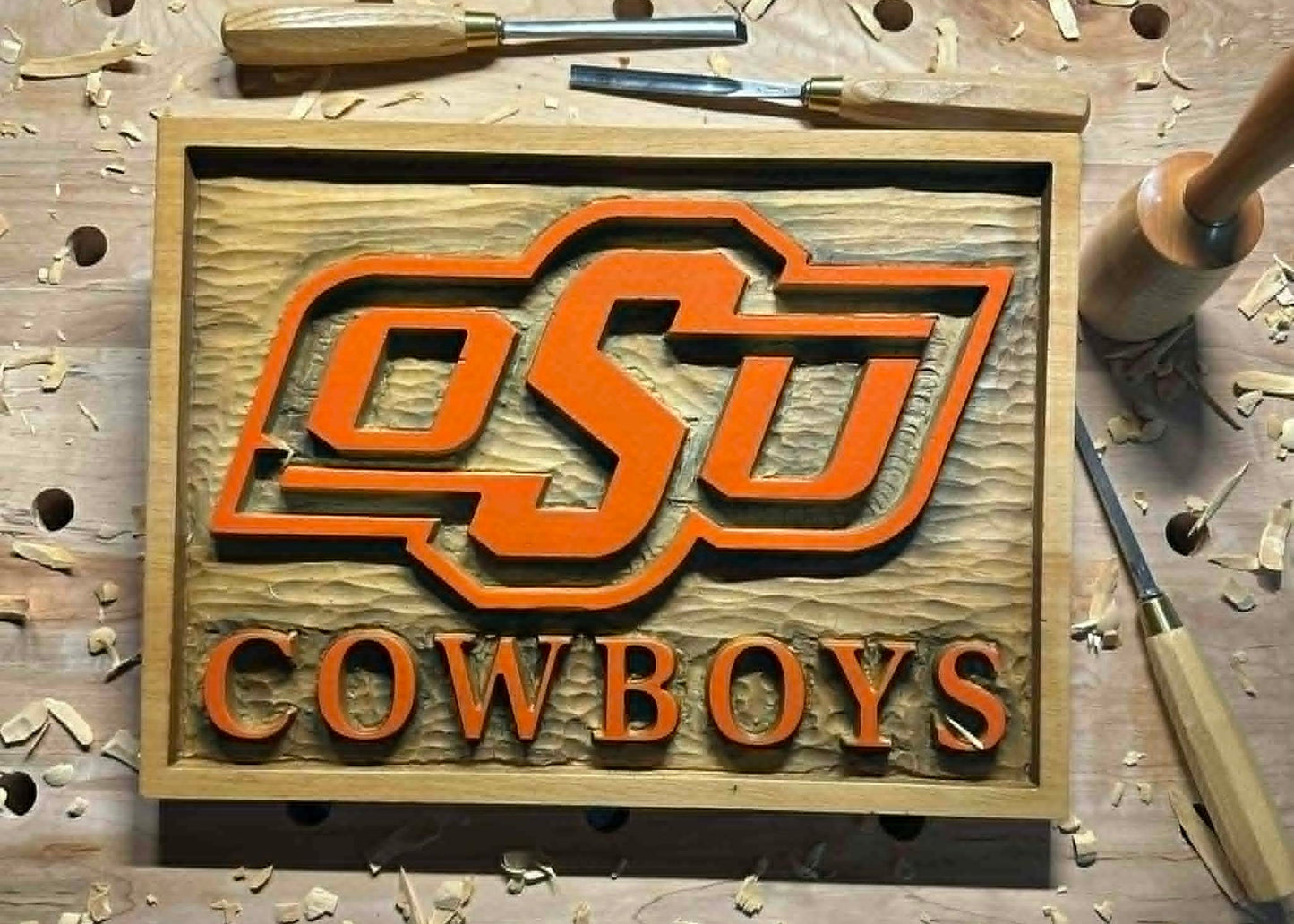 Carved Wood Wall Art - Oklahoma State Cowboys